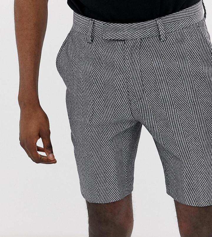 Asos Design Tall Skinny Smart Shorts In Blue Herringbone - Blue