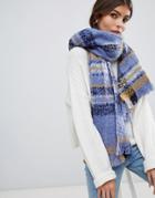Oasis Oversized Checked Scarf In Blue - Blue