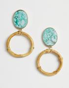 Asos Design Earrings With Marbled Resin And Bamboo Hoop In Gold Tone - Gold