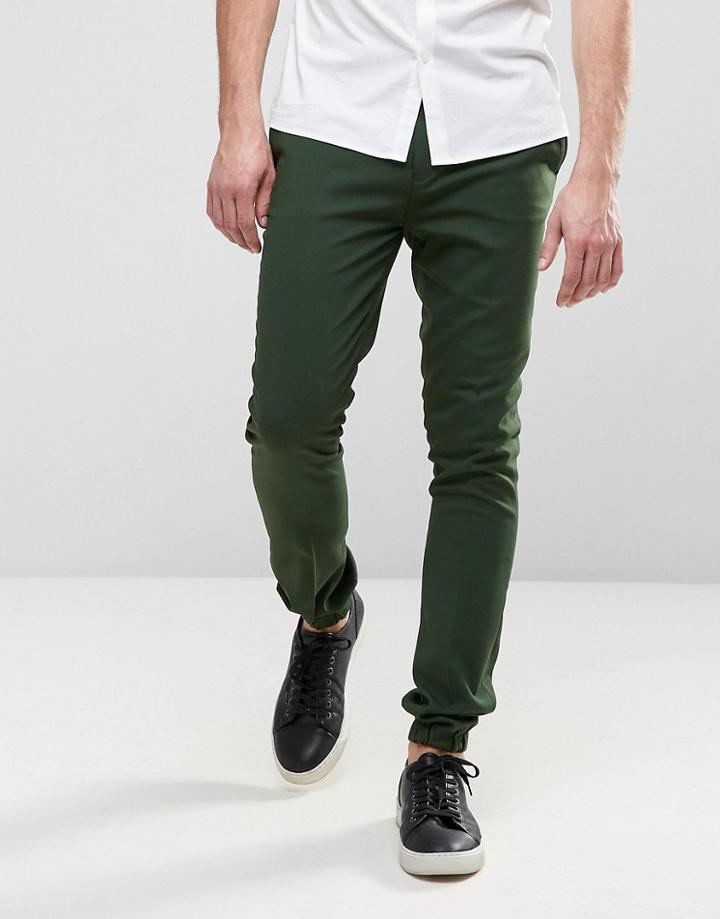 Asos Super Skinny Smart Jogger In Dark Green - Green