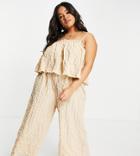 Asos Design Curve Double Layer Textured Culotte Jumpsuit In Sand-brown