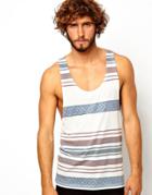 Asos Stripe Tank With Geo-tribal Pattern And Extreme Racer Back - Off White