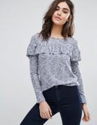 Vila Long Sleeve Sweater With Frill Overlay - Blue