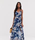 Parisian Tall Floral Wrap Front Maxi Dress - Navy