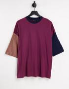 Asos Design Oversized T-shirt In Burgundy Color Block-multi