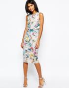 Asos Botanical Crop Top Midi Pencil Dress - Print