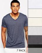 Asos T-shirt With V Neck 7 Pack Save 24% - White/stone/gray/bei