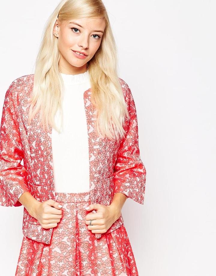 Traffic People Falling Flowers Funnel Jacket In Daisy Jaquard - Red