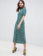 Asos Design Button Through Maxi Tea Dress In Ditsy Floral - Multi