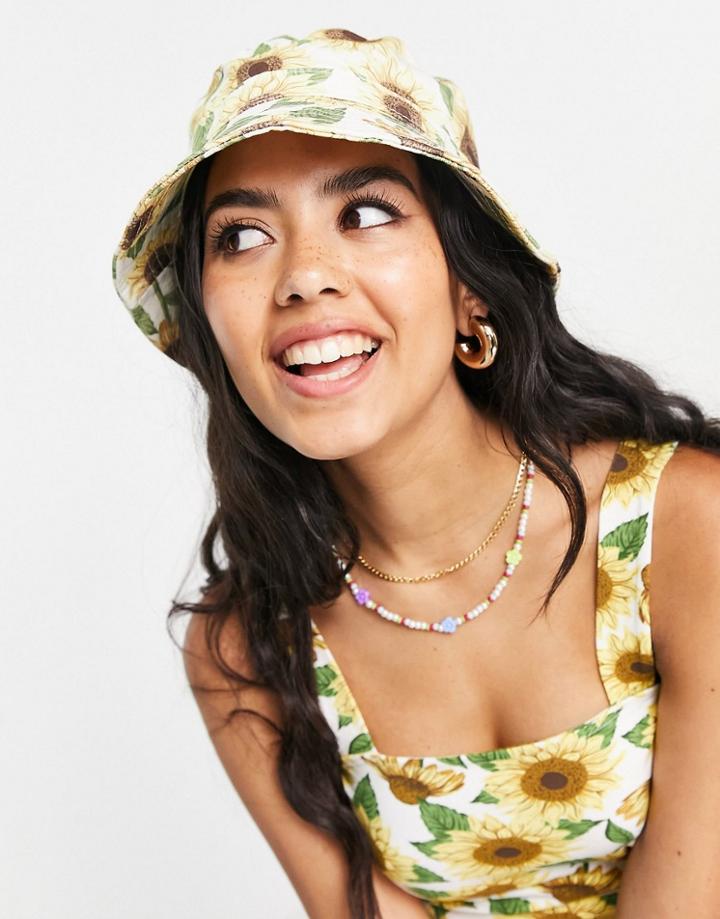 Monki Emmi Bucket Hat In Sunflower Print-multi