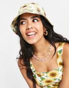 Monki Emmi Bucket Hat In Sunflower Print-multi