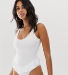 Missguided Crinkle Swimsuit With Frill Waist In White - White