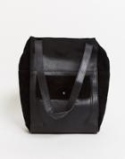 Urbancode Leather Tote Bag With Suede Pocket In Black