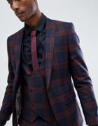 Twisted Tailor Super Skinny Suit Jacket In Burgundy Check - Red