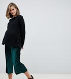 Asos Design Maternity Under The Bump Velvet Plisse Culotte-green