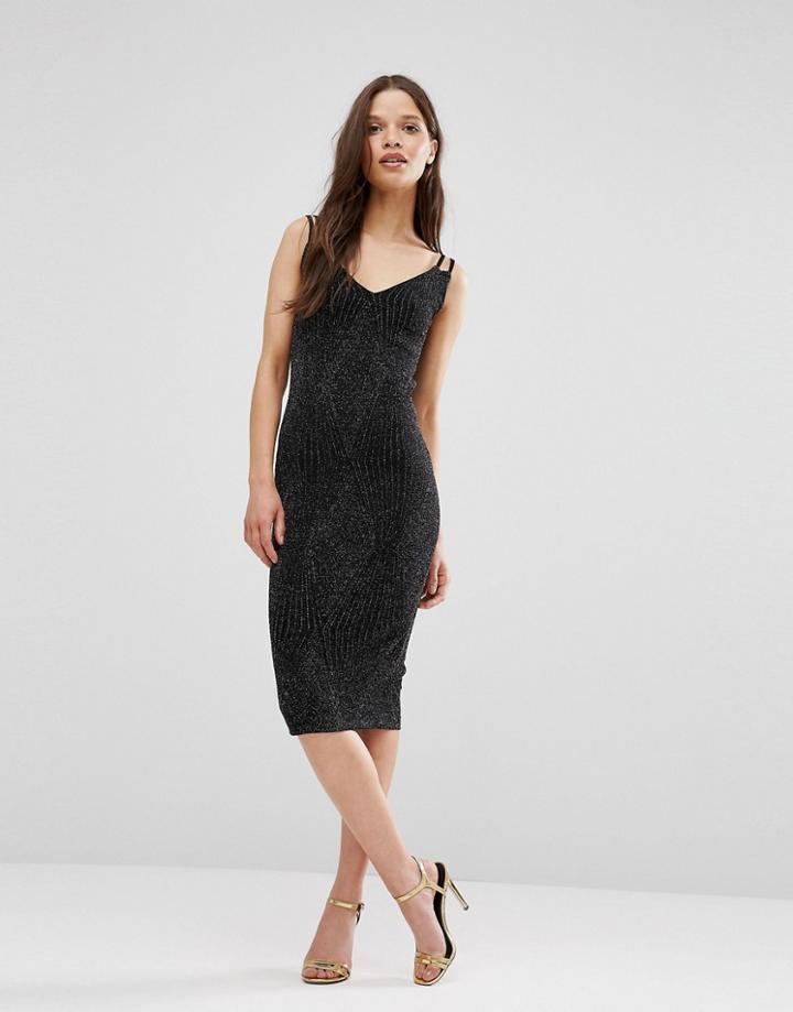 Hedonia Midi Cami Dress With Glitter Thread - Silver