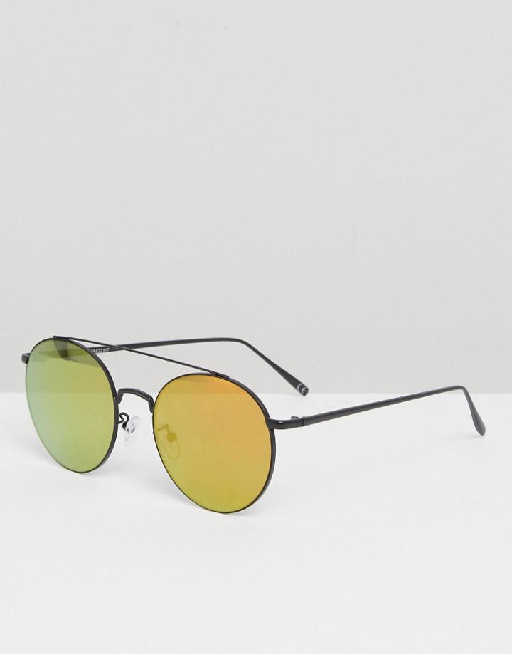 Asos Round Sunglasses In Black Metal With Gold Flash Lens - Gold