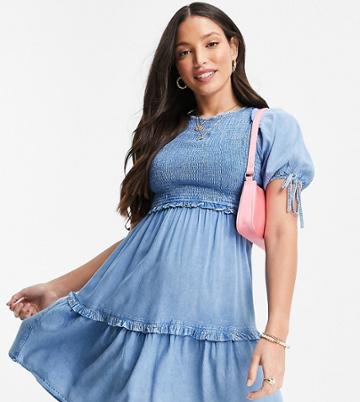 Violet Romance Tall Shirred Chambray Mini Dress-blues