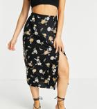 Miss Selfridge Petite Split Button Midi Skirt In Black Sunflower
