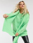 Bershka Sweater & Matching Scarf In Apple Green-white