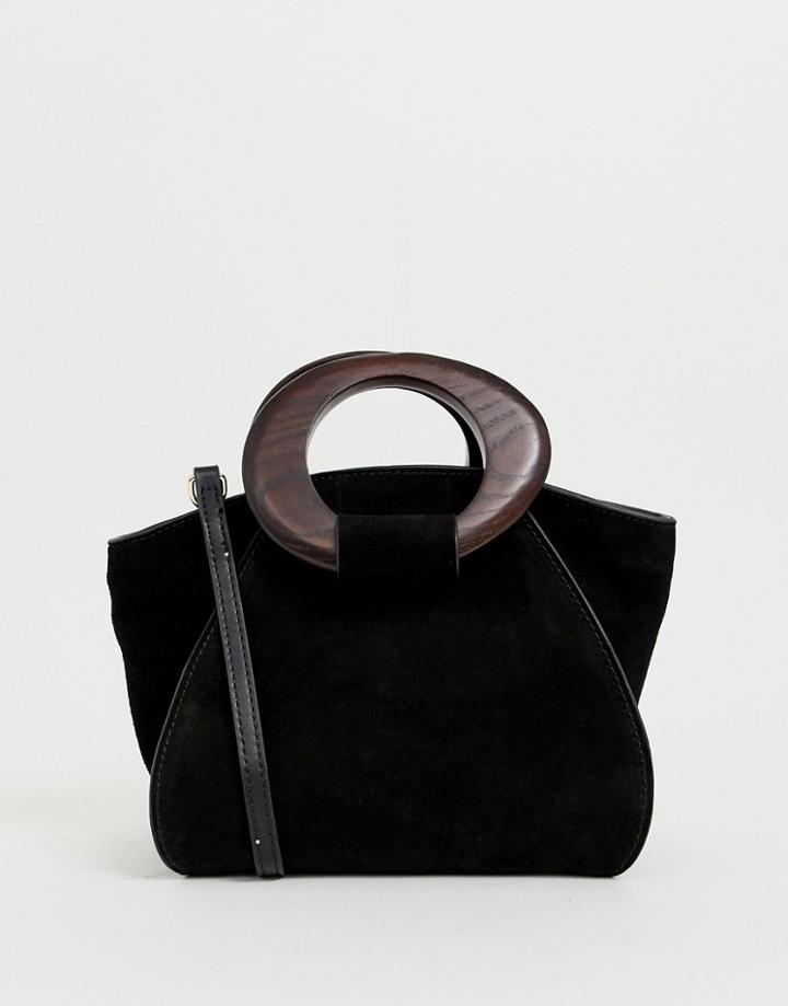 Mango Suede Top Handle Bag In Black - Black