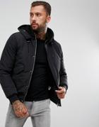 Yourturn Hooded Bomber Jacket With Fleece Lining - Black