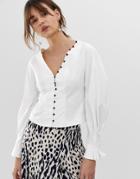 Ghospell Button Down Shirt With Volume Sleeves - White