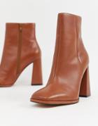 Asos Design Endless Leather Heeled Boots - Tan