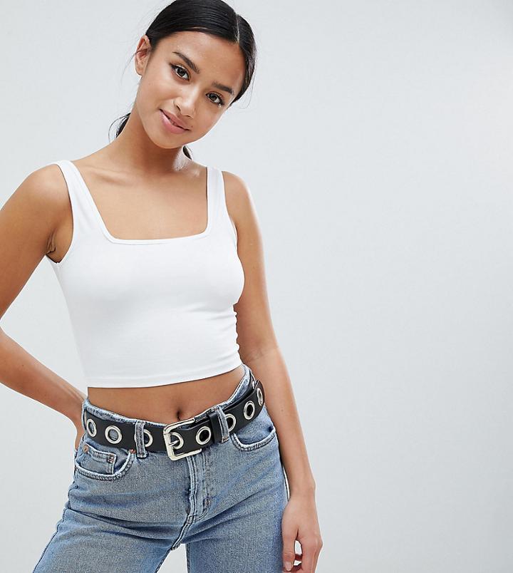 Asos Design Petite Crop Cami With Square Neck - White