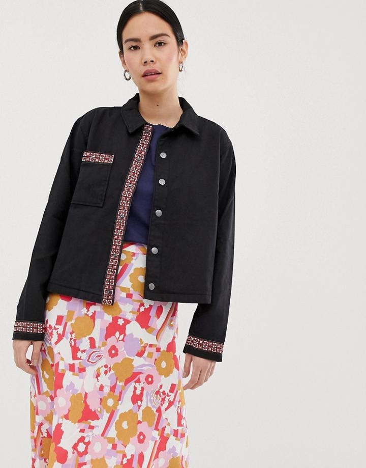 Mads Norgaard Embroidered Denim Jacket In Organic Cotton - Black