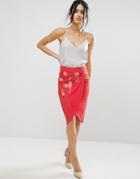 Little Mistress Embroidered Wrap Front Skirt - Red