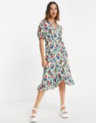 Topshop Primary Floral Ruffle Wrap Midi Dress In Multi