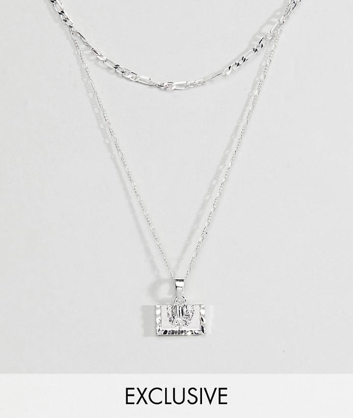 Chained & Able Silver Guadalupe Tag & Figaro Chain Necklace In 2 Pack Exclusive To Asos - Gold