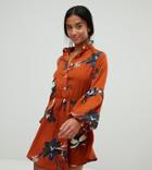 Parisian Petite Floral Print Colarless Shirt Dress - Orange
