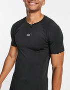 Asos 4505 Training T-shirt With V-neck And Seam Detail-black