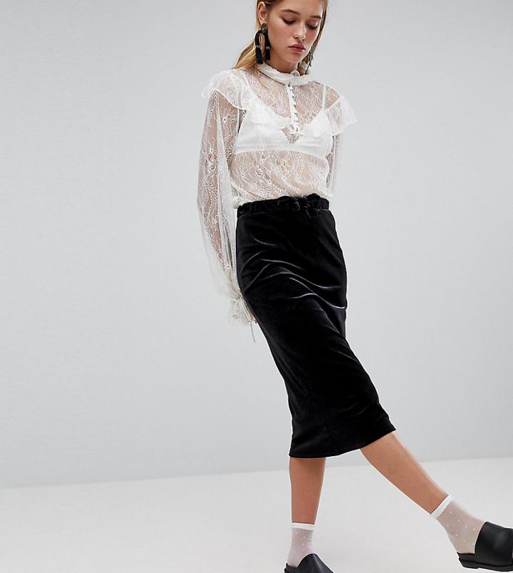 Monki Ribbed Velvet Midi Skirt - Black