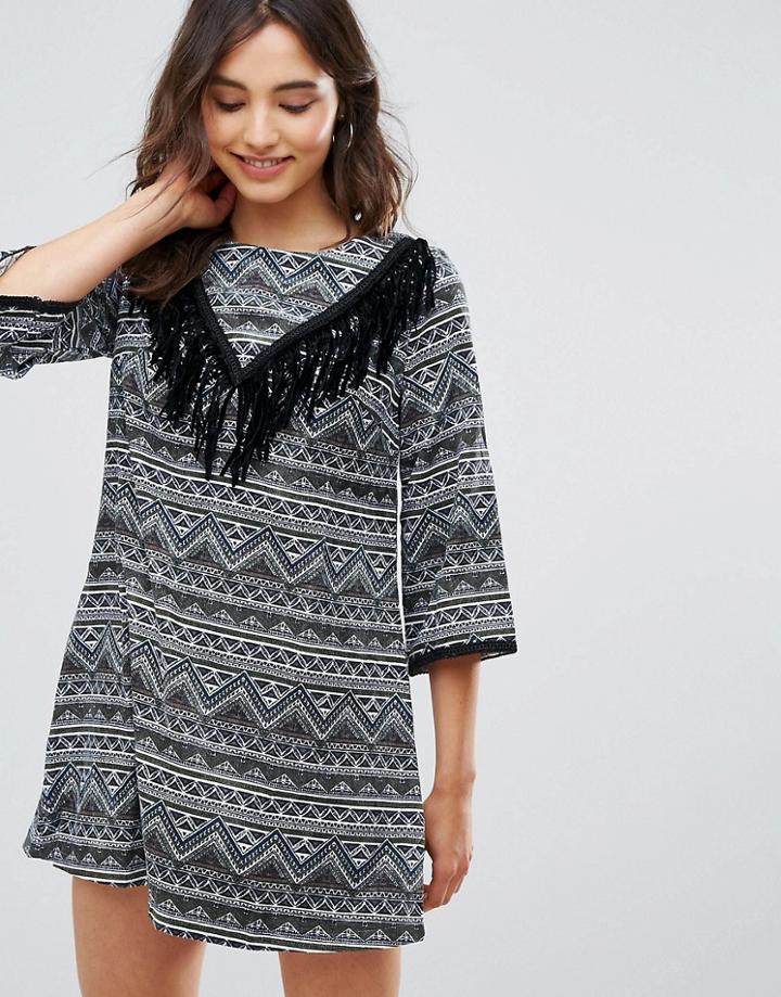 Oeuvre Printed And Fringe Dress - Green