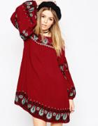 Asos Premium Embroidered Swing Dress - Red