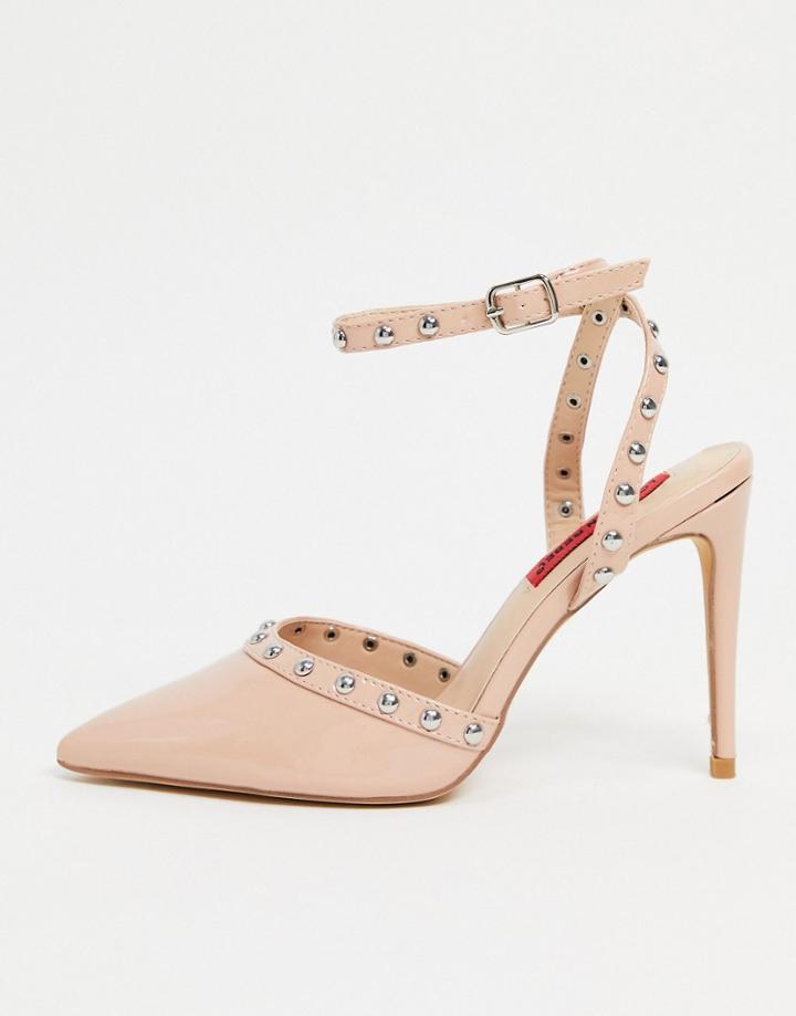 London Rebel Studded Pointed Heels In Beige-neutral