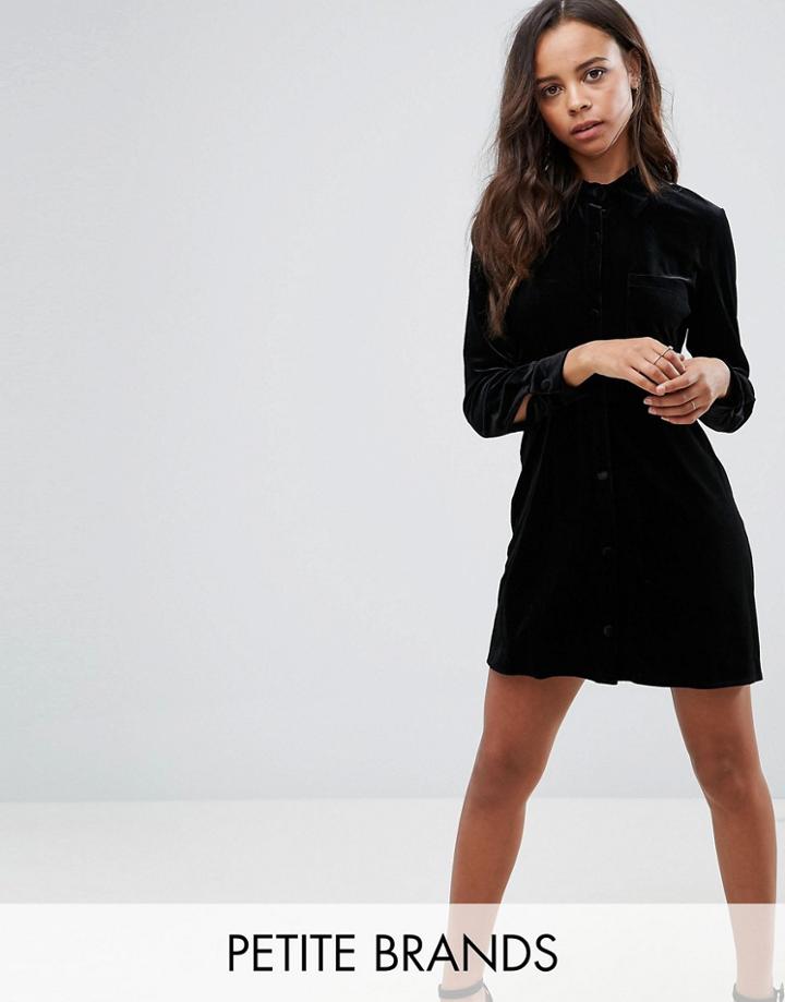Missguided Petite Velvet Shirt Dress - Black