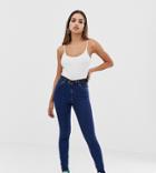 Asos Design Ridley High Waisted Skinny Jeans In Deep Blue Wash