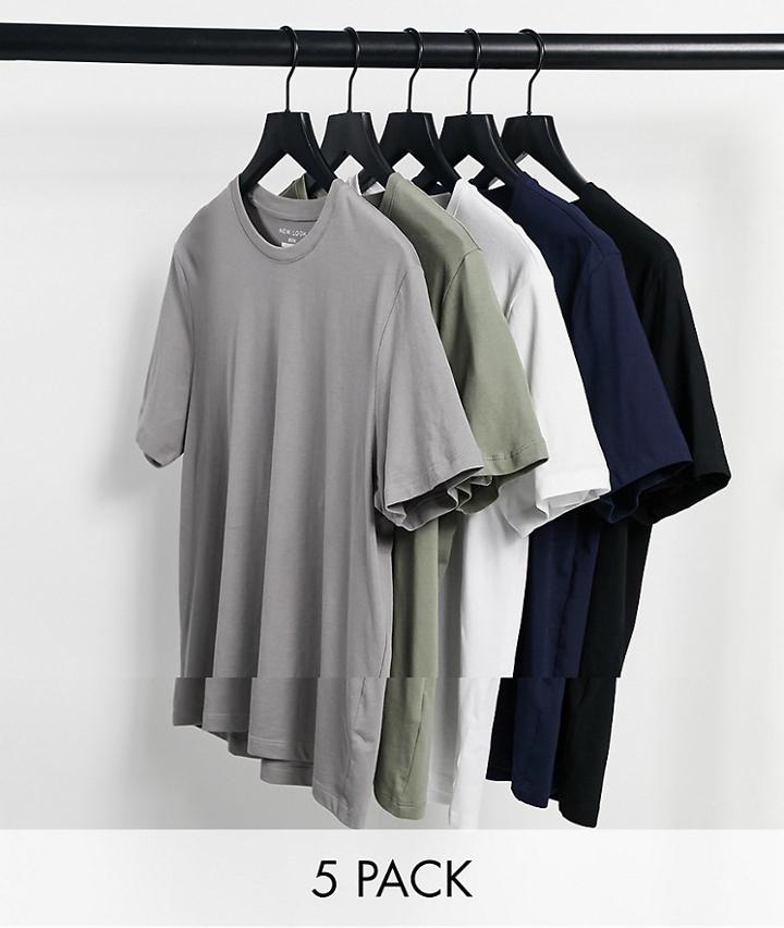 New Look 5 Pack Crew Neck T-shirts-multi