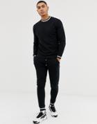 Asos Design Tracksuit Sweatshirt / Skinny Sweatpants With Tipping In Black - Black