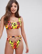 Asos Design Fuller Bust Cut Out Crop Bikini Top In Animal Pop Print Dd-g - Multi