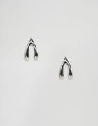 Nylon Silver Wishbone Stud Earrings - Silver