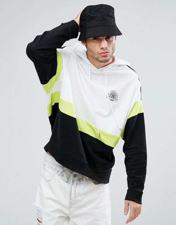 Asos Oversized Hoodie With Fleece Stripe & Chest Print - White