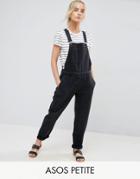 Asos Petite Denim Overall In Washed Black - Black