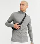 Asos Design Tall Long Sleeve T-shirt With Roll Neck In Twisted Jersey In Gray
