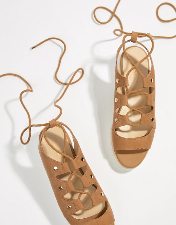 Aldo Suede Tie Up Flatform Espadrille Sandals - Tan