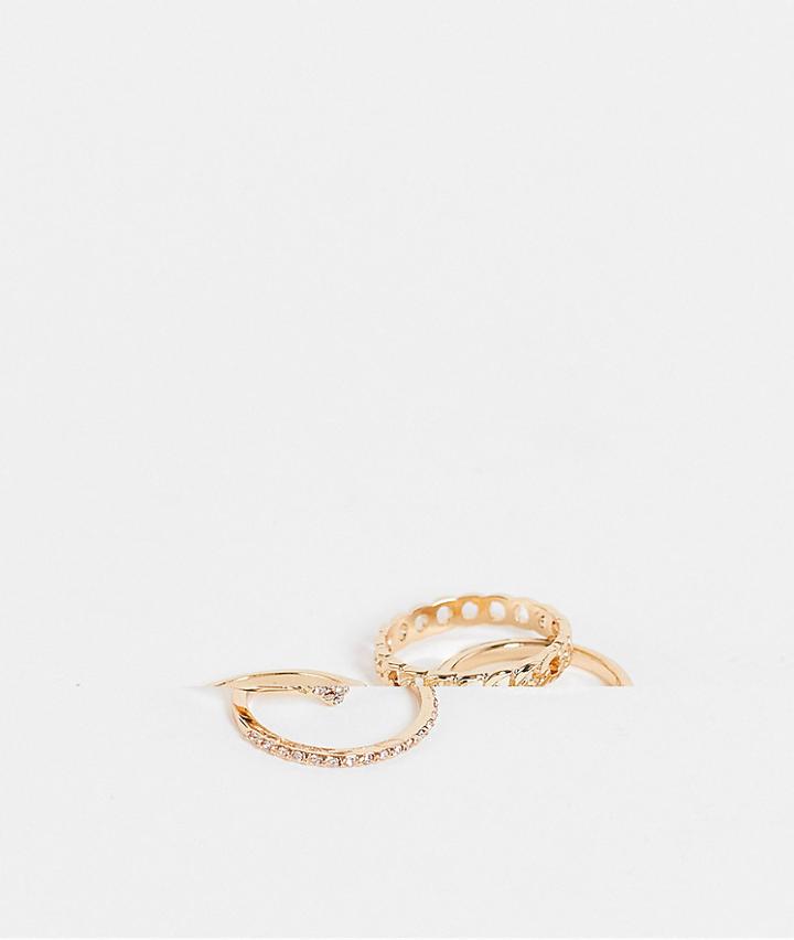 Topshop Pack Of 4 Pave Heart And Chain Rings In Gold